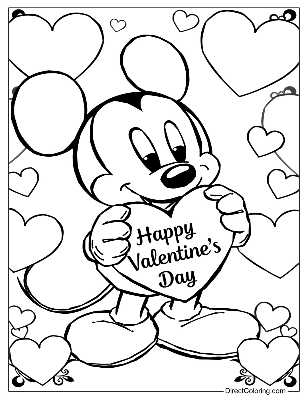 Happy Valentine's Day Mickey Mouse Coloring Page